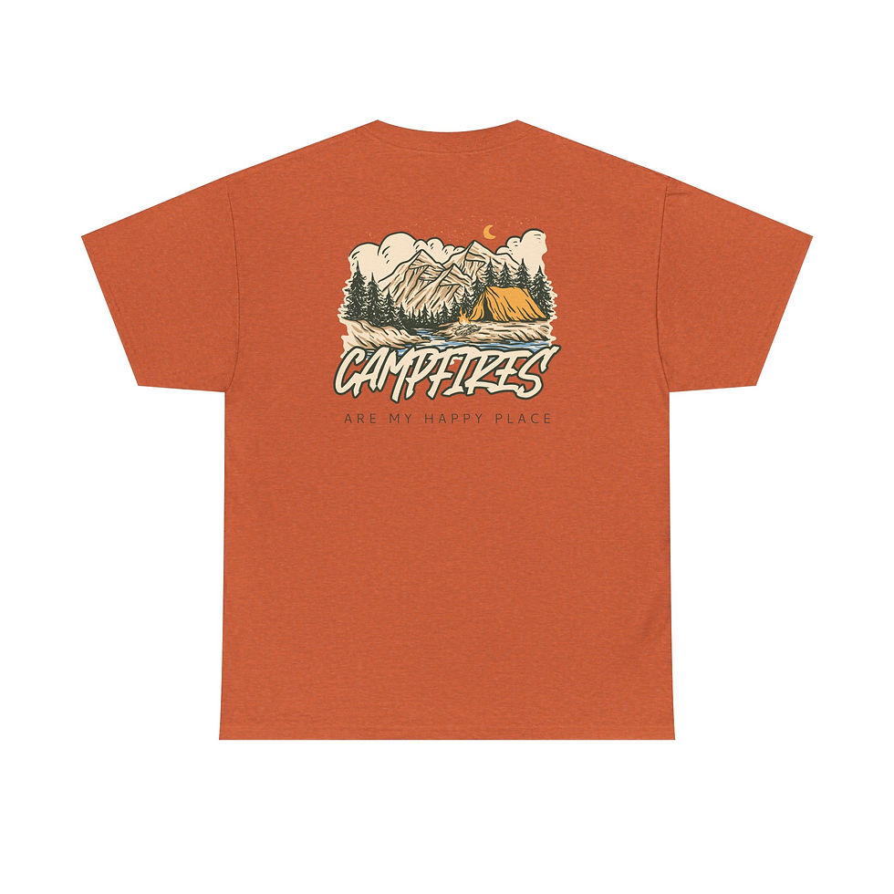 Thumbnail: 'Campfires are my Happy Place' Action Adventure-Themed Unisex Heavy Cotton Tee -