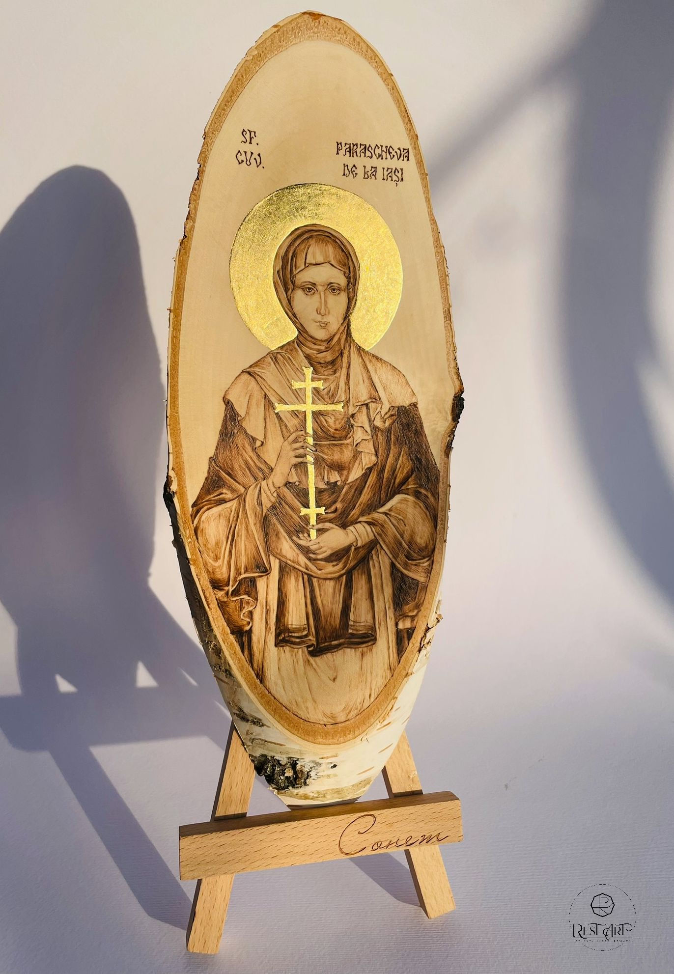 Icoană pirogravată - Sf. Cuv. Parascheva de la Iași