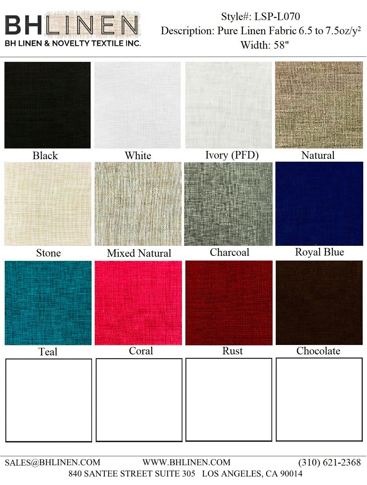 Pure Linen Fabric 6.5 to 7.5 oz/y² (LSP-L070)