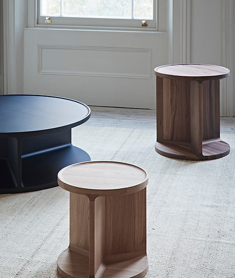 Drum side tablein Walnut and Oak by DARE