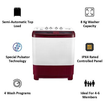 Thumbnail: Voltas Beko 8 kg 5 Star Semi-Automatic Top Load Washing Machine