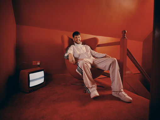 British producer and DJ Bruce Fielder wearing Adidas tracksuit, stylist Millie Cullum