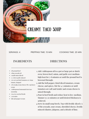 Keto Creamy Taco Soup and Homemade Keto Taco Seasoning Recipe