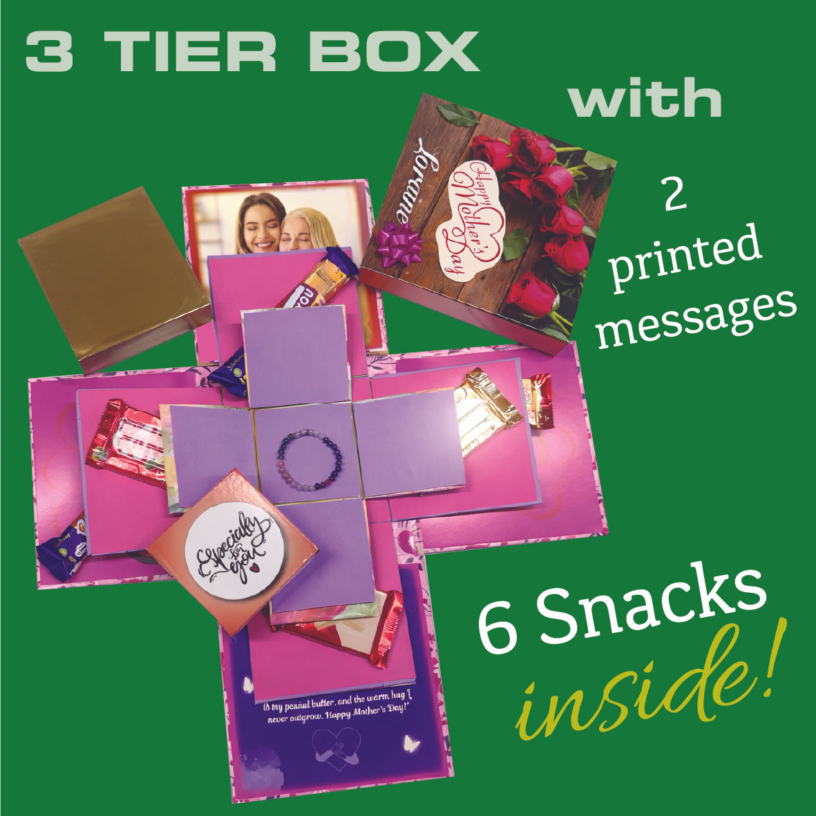 3 TIER Gift Box + Messages + Snacks Custom made