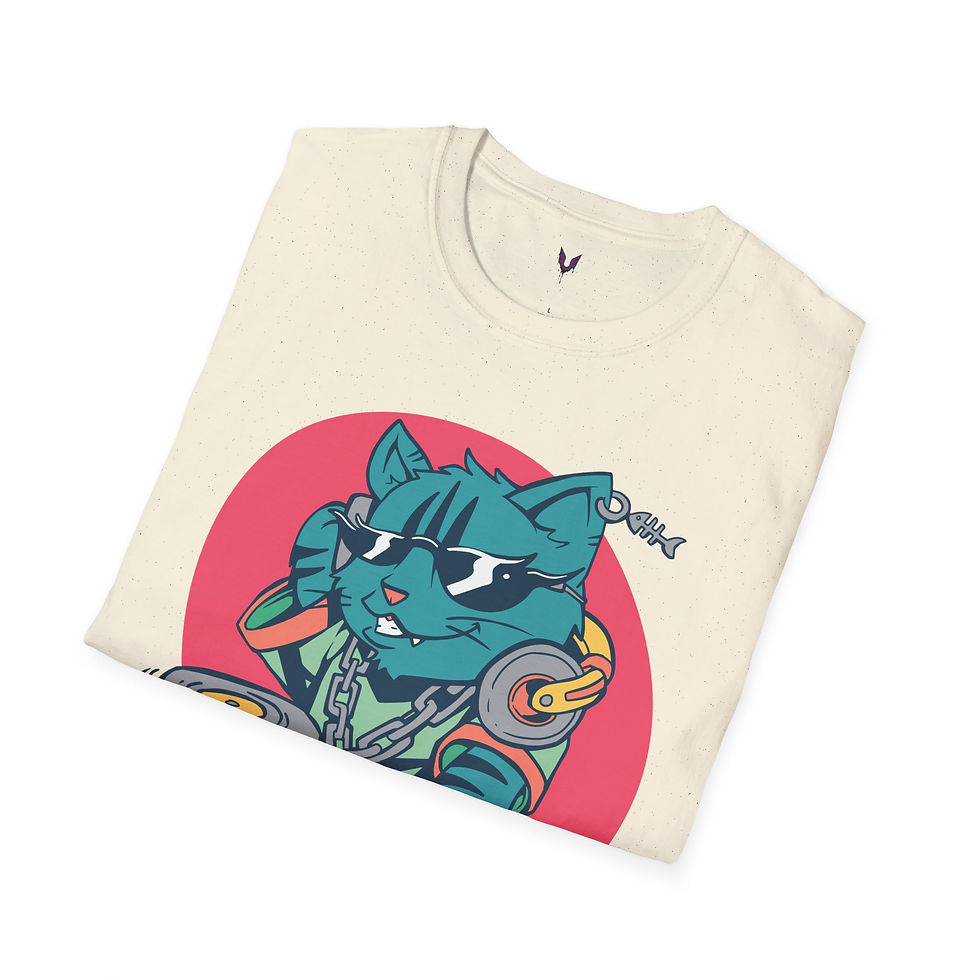 Thumbnail: Cool DJ Cat Unisex Softstyle T-Shirt - Funky Music Vibe