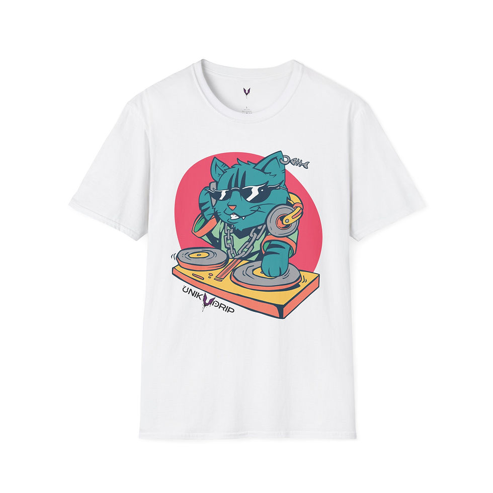 Thumbnail: Cool DJ Cat Unisex Softstyle T-Shirt - Funky Music Vibe
