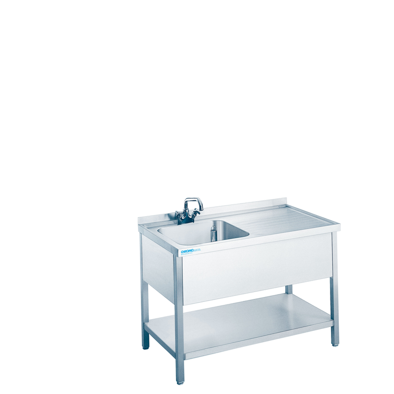 SPÜLTISCH MIT 1 BECKEN LINKS UND ZWISCHENBODEN - 1200x600x850/900 mm