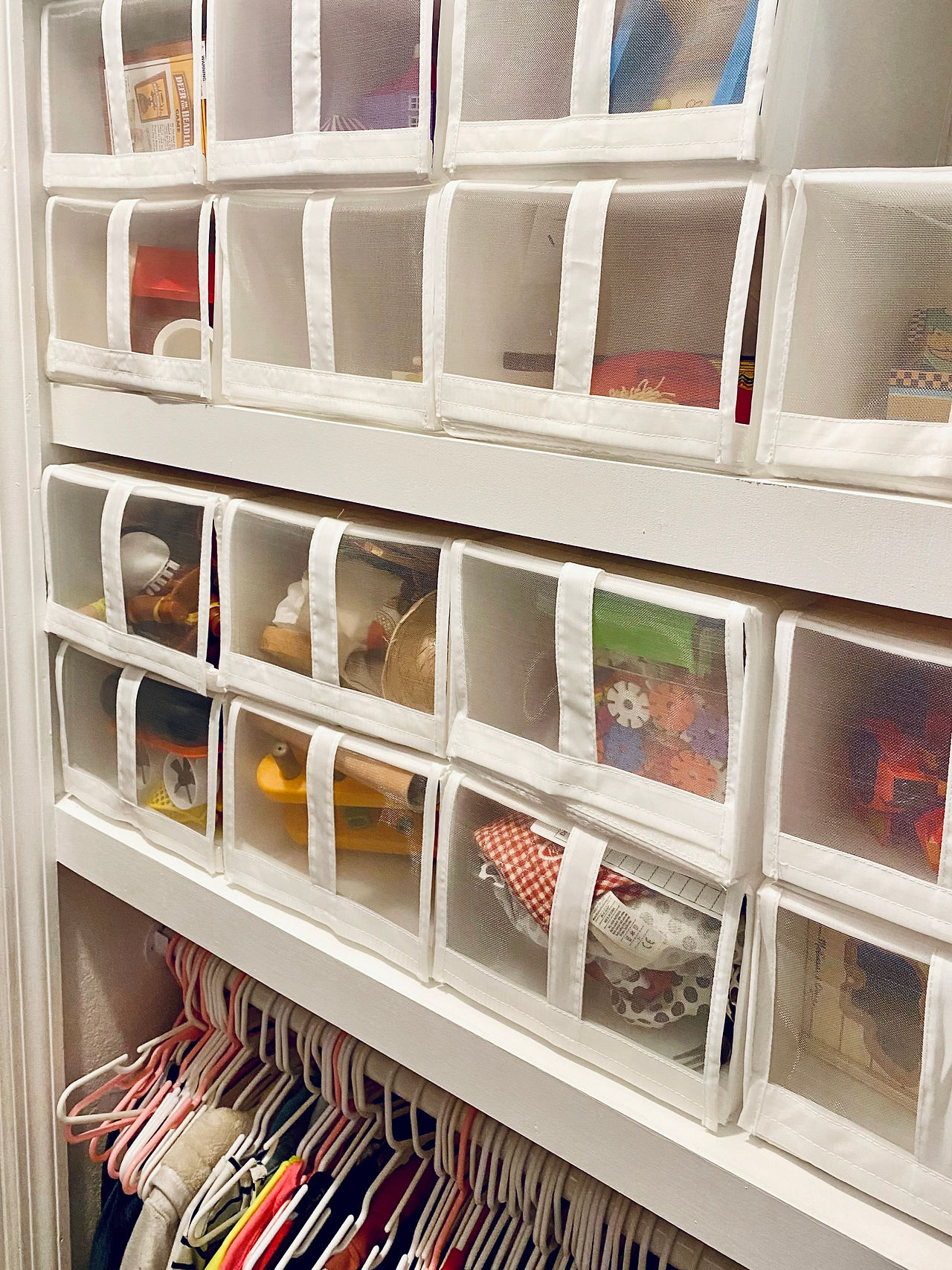 IKEA shoe bins for toy storage in kids room closet