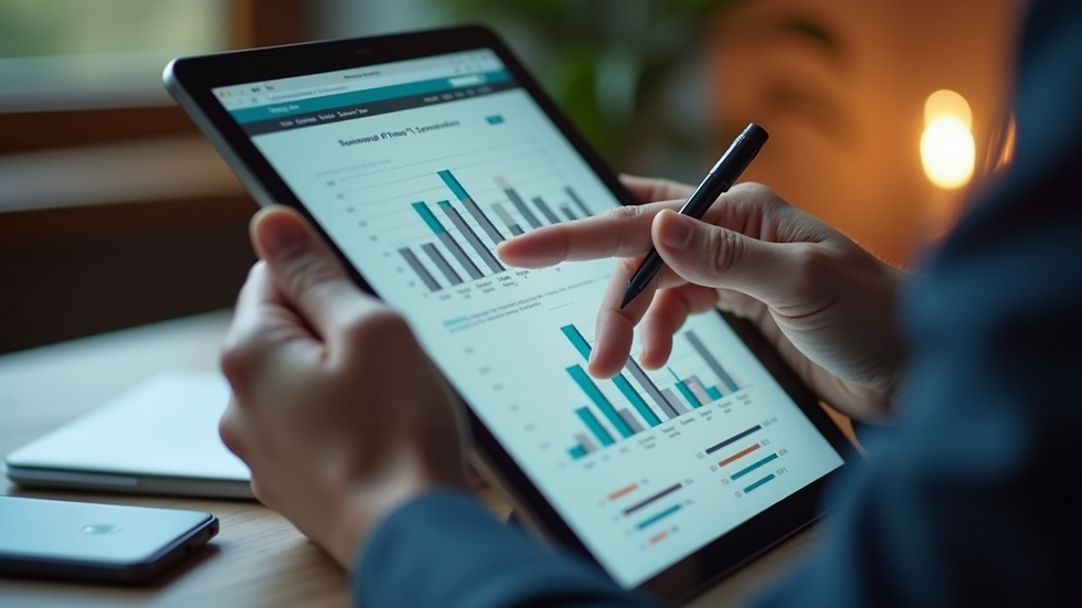 Close-up view of a person analysing SEO strategy on a digital tablet