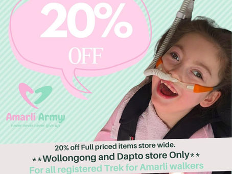 "Step Up for Amarli: Enjoy 20% Off at The Athlete’s Foot in Support of Trek for Amarli !"