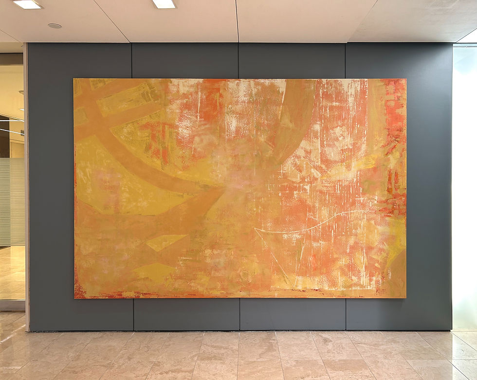 acrylic painting on canvas featuring an orange colored bold abstract composition and rich textures