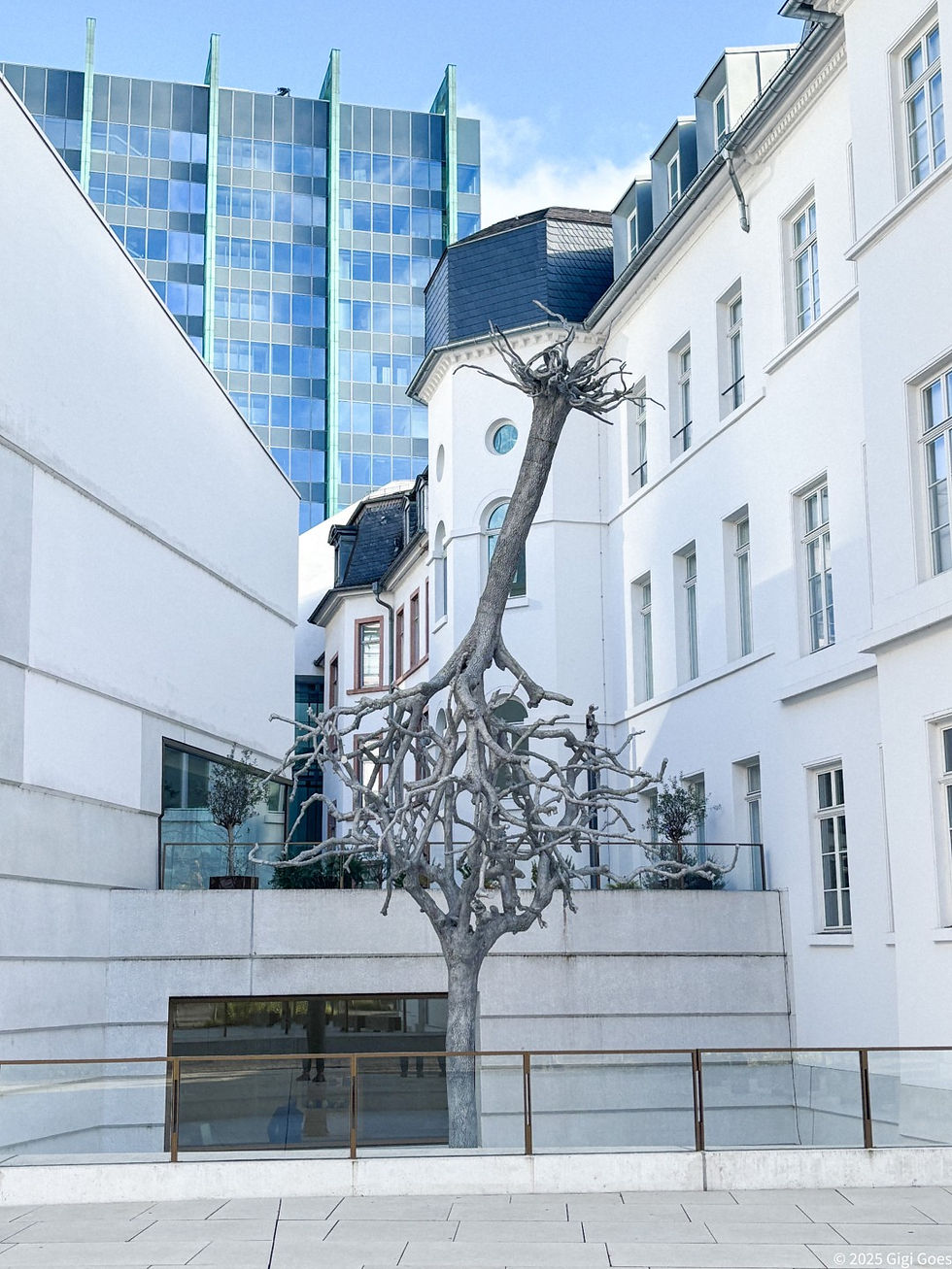In the courtyard of the Jüdisches Museum stands this two-part aluminum tree: one growing upward, the other hanging gently upside down from its branches. It’s the artist Ariel Schlesinger’s way of capturing what it means to be rooted and uprooted at the same time...