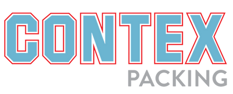 Logo von CONTEX PACKING in auffälligem Blau mit rotem Rahmen.