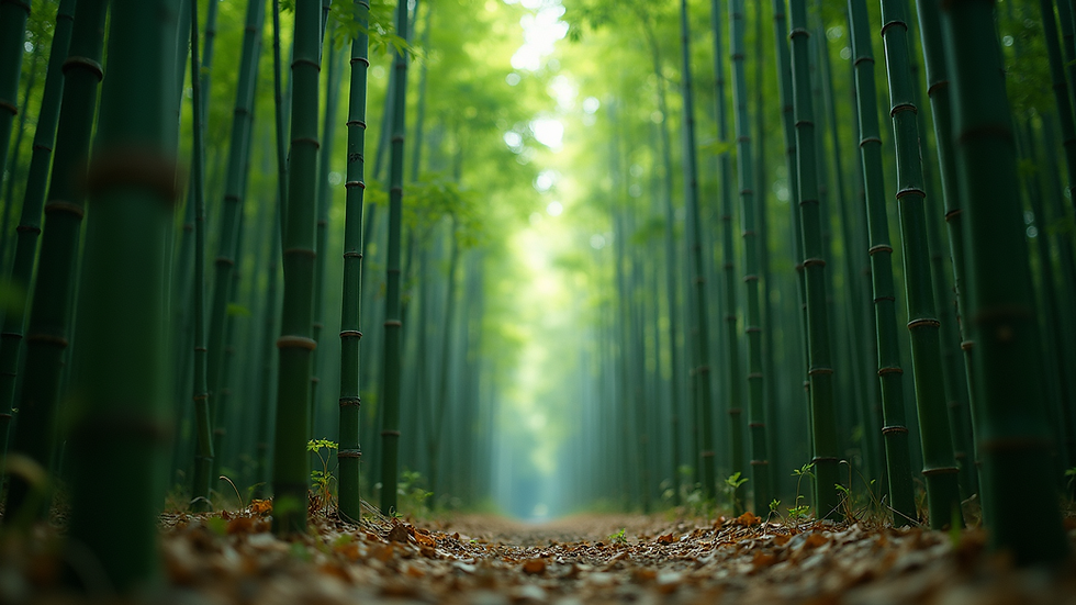 Eye-level view of a lush bamboo forest