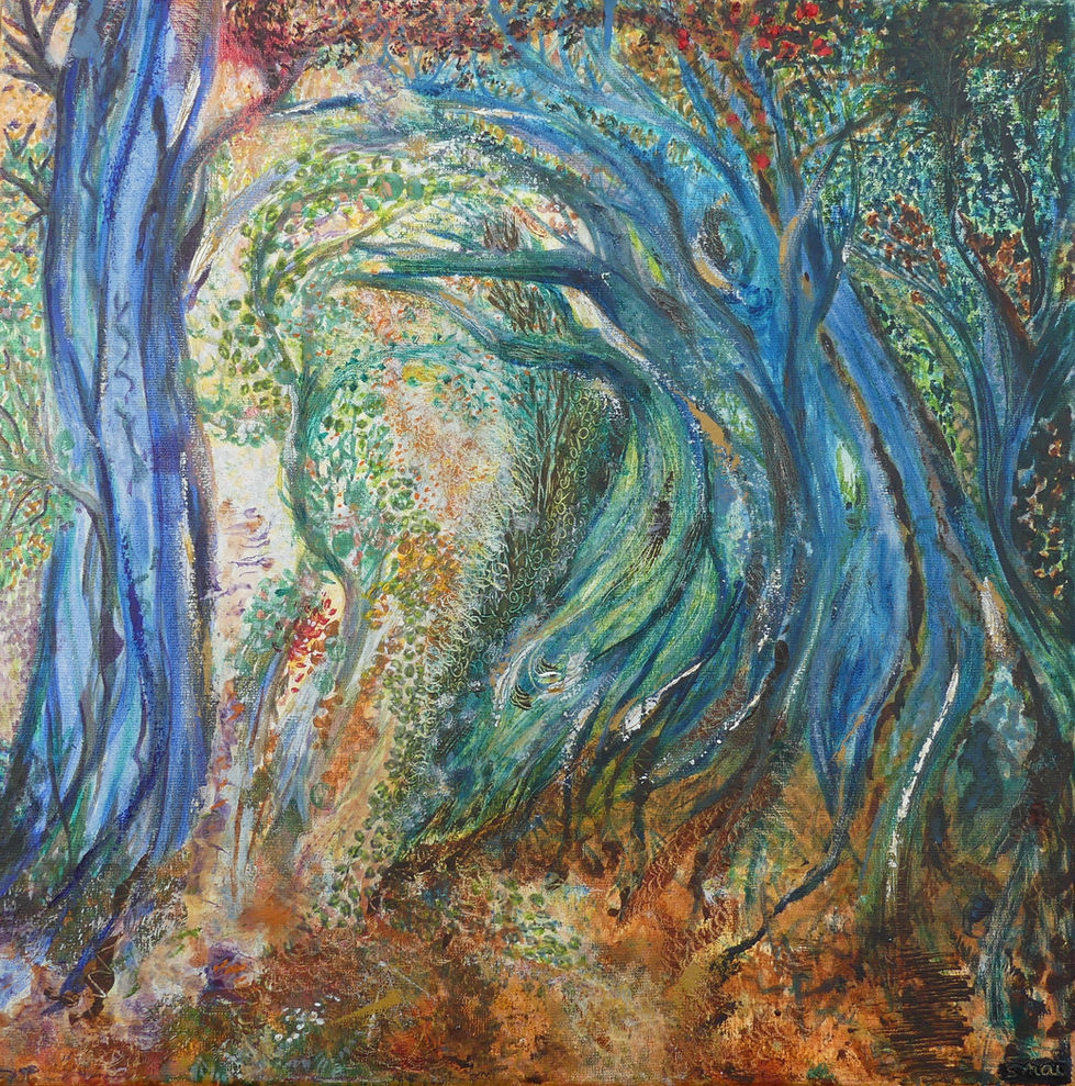 73- Forêt bleue Peinture à l'huile sur toile 40X40 cm