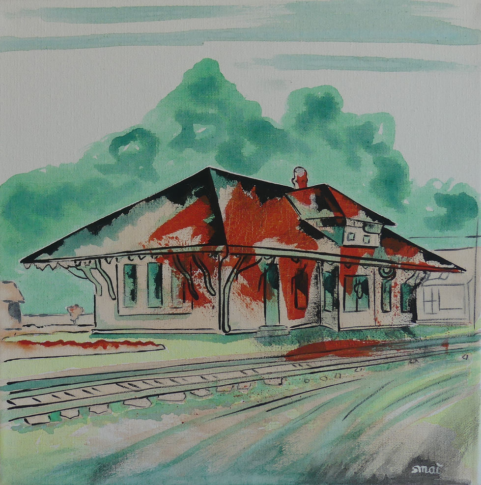 Gare de Shediac début XXe siècle - Acrylique sur toile 30X30 cm VENDU