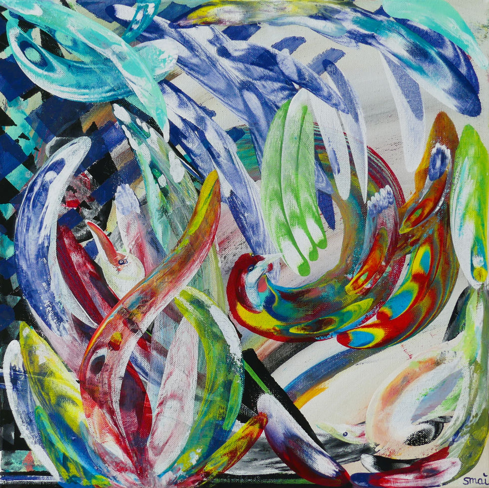 Danse des oiseaux du sentier du planchodrome de Shediac  - Acrylique sur toile 40X40 cm