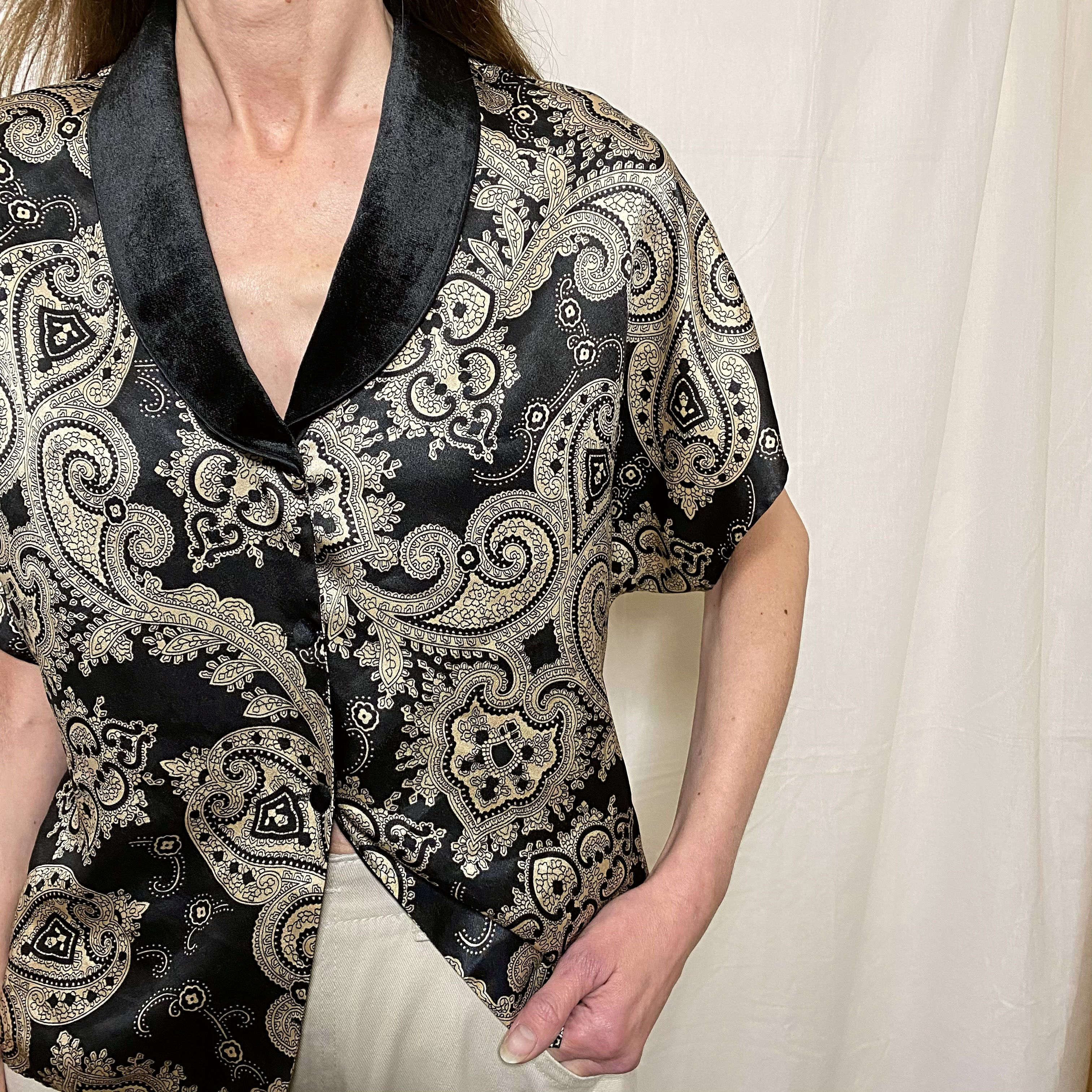 Womens Paisley Satin & Velvet Shirt