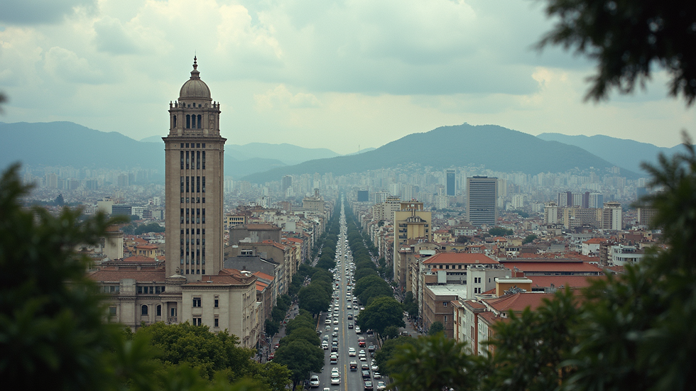 Eye-level view of Managua cityscape with government buildings