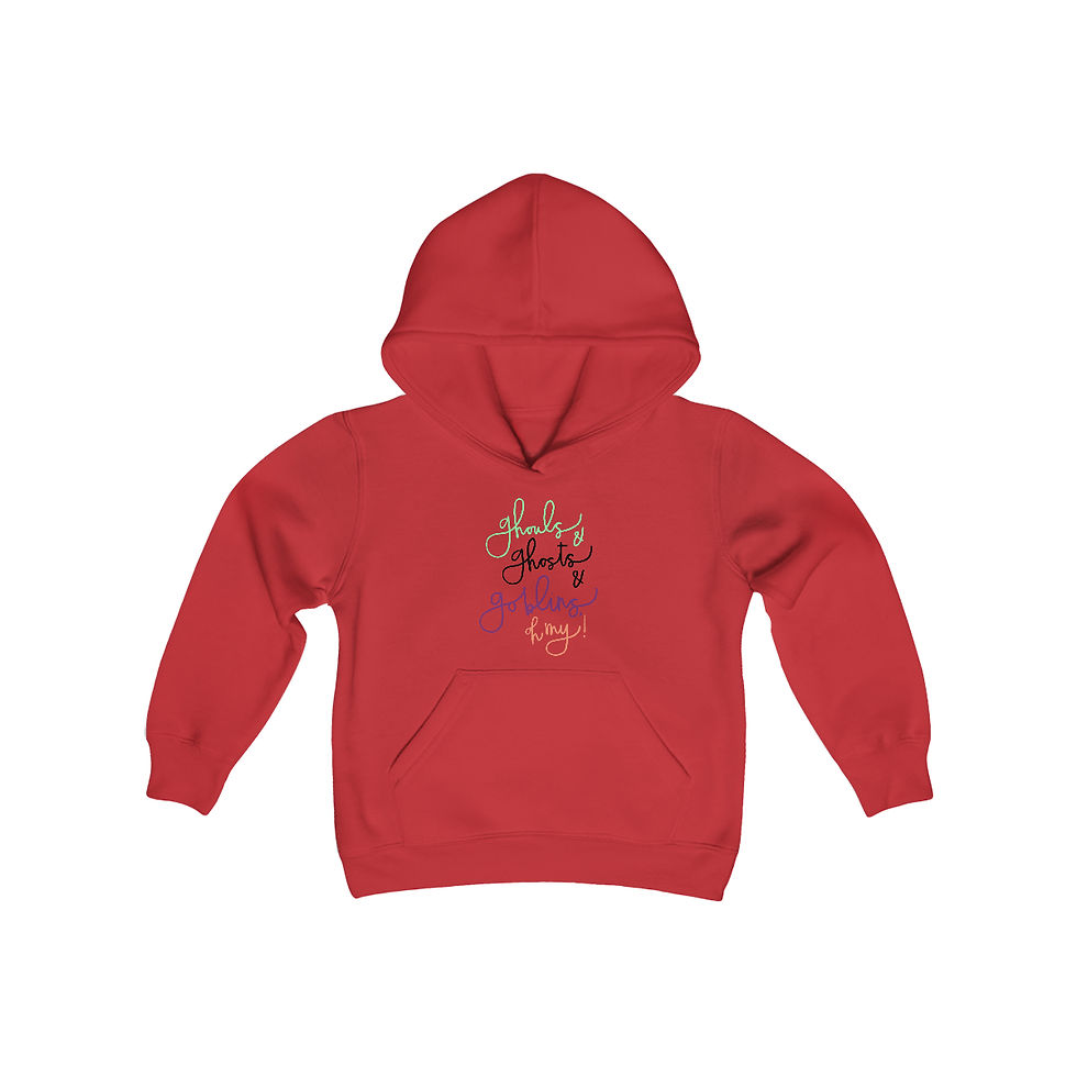 Thumbnail: Youth ghouls, ghosts and goblins oh my! Heavy Blend Hooded Sweatshirt