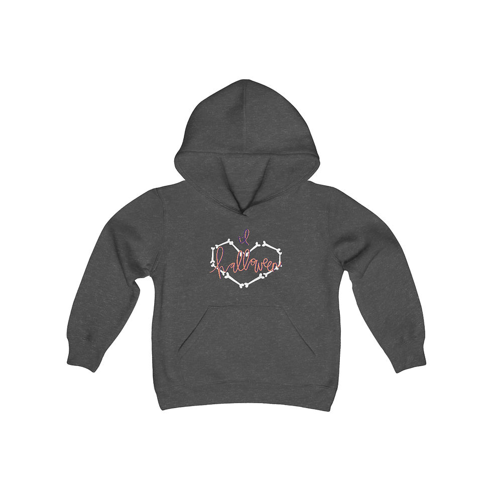Thumbnail: Youth Bones Heart Halloween Heavy Blend Hooded Sweatshirt