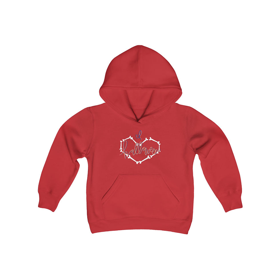 Thumbnail: Youth Bones Heart Halloween Heavy Blend Hooded Sweatshirt