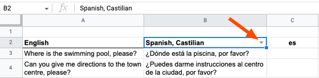 Drop-down list in Google Sheets with Google Translate