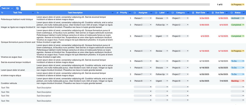 Task List view in Google Sheets