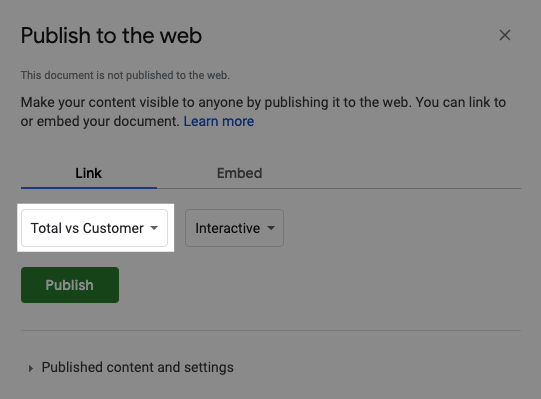 Publish to web chart option in Google Sheets