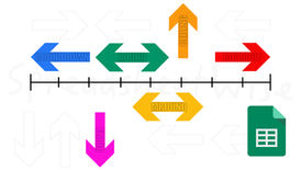 Colourful arrows labeled ROUND, ROUNDUP, ROUNDDOWN, CEILING, FLOOR point in different directions. Google Sheets icon at the bottom right.