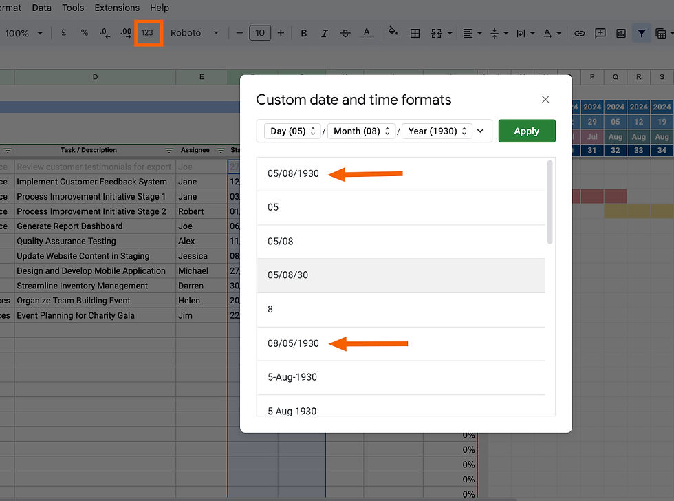 Adjusting the date format in Google Sheets