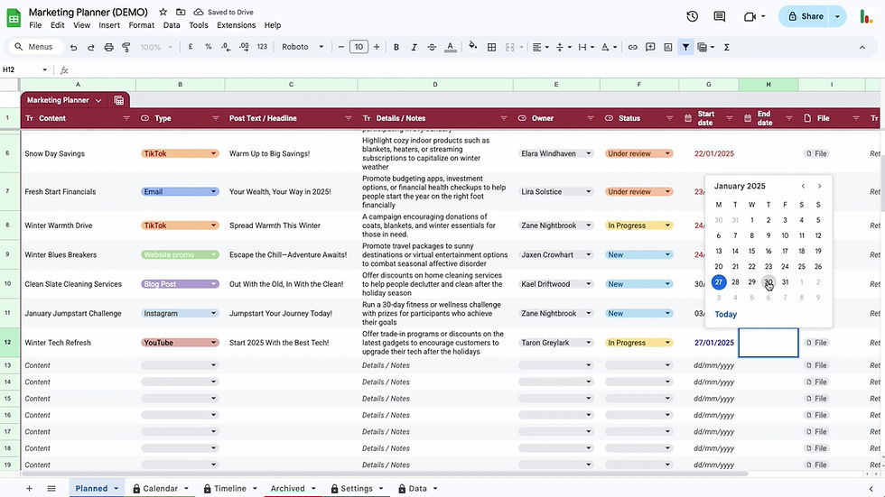 Thumbnail: Marketing Planner Template with Calendar & Timeline