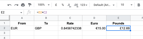 How to use the Google Finance Currency Function