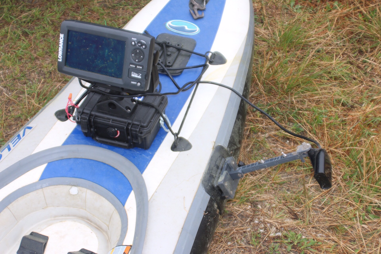 DIY electric motor mount and outriggers for SUP | Stand Up ... Fish Finder Mounts .com | inflatable kayak transducer mount
