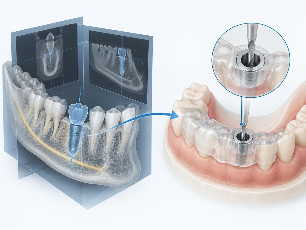 Planification numérique 3D d'un implant dentaire et pose guidée à l'aide d'un guide chirurgical sur mesure