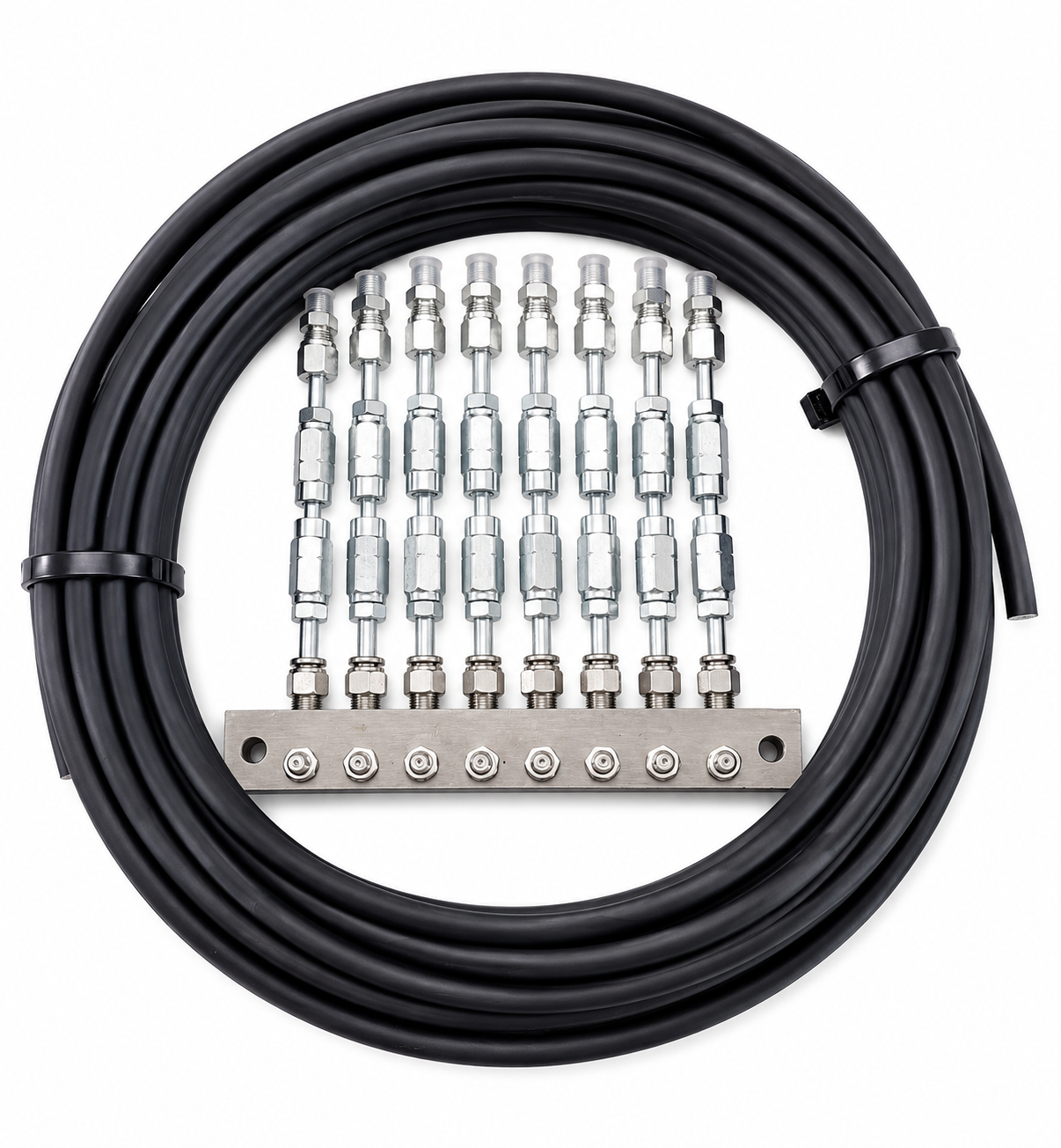 8 outlet kit c/w anchor block with grease nipples 32m x 8.6mm tube