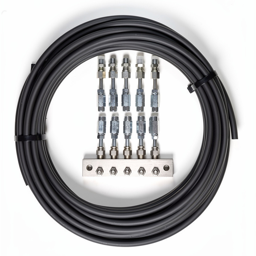 5 outlet kit c/w anchor block with grease nipples 20m x 8.6mm tube