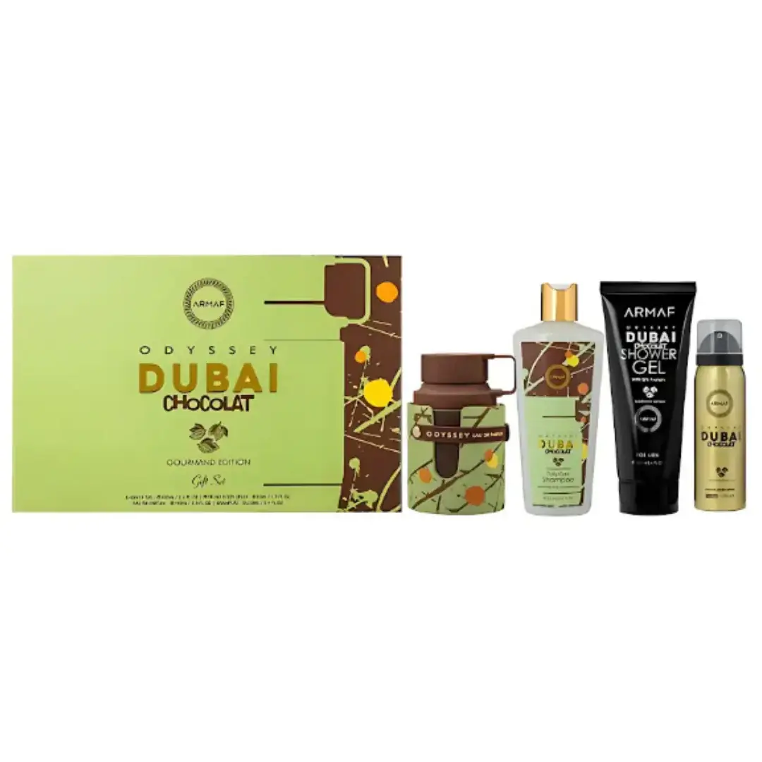 ESTUCHE ARMAF ODYSSEY DUBAI CHOCOLATE UNISEX 4PZS 100ML EDP + SPLASH + SPARY +