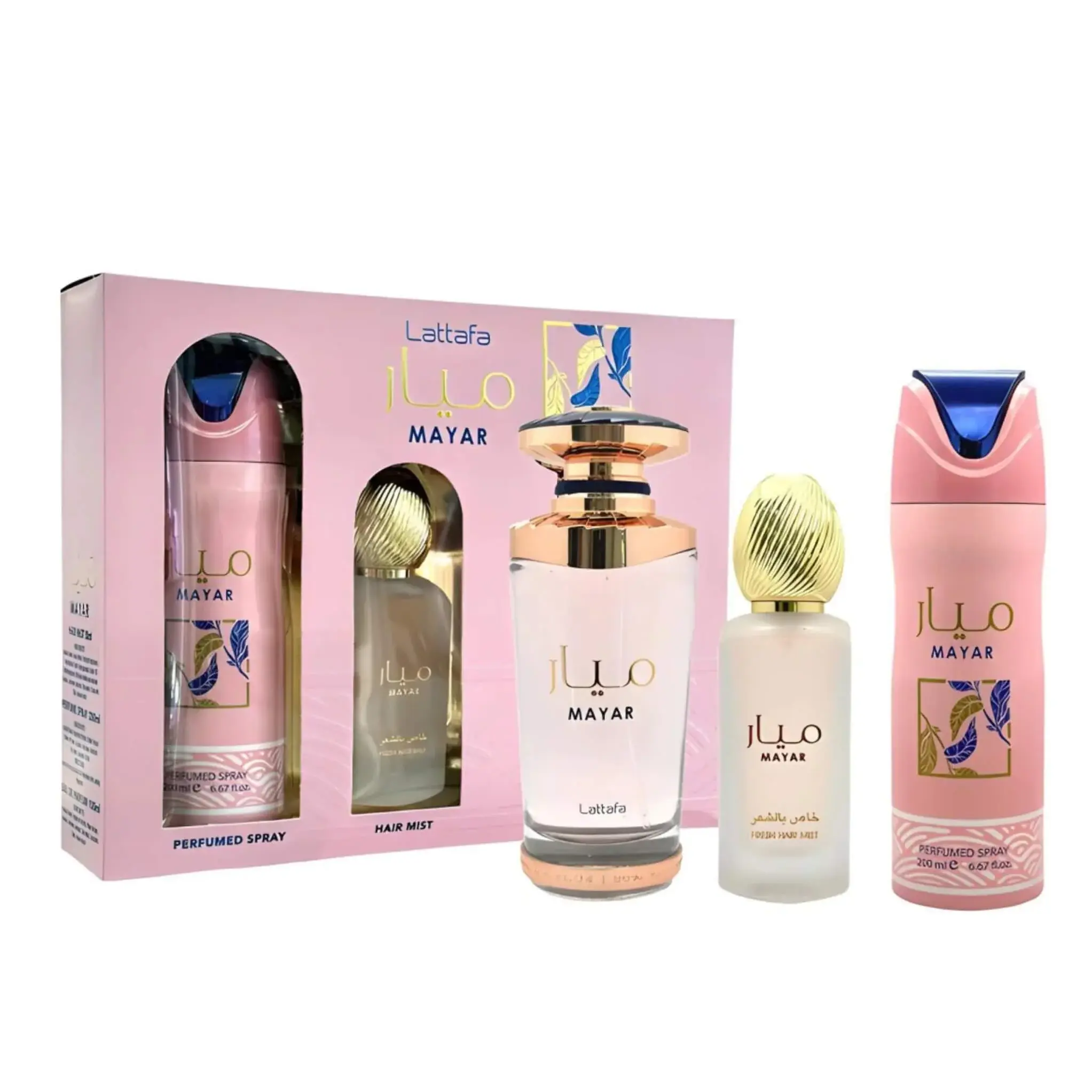 ESTUCHE LATAFFA MAYAR MUJER 3PZS 100ML EDP + SPLASH + SPRAY CABELLO