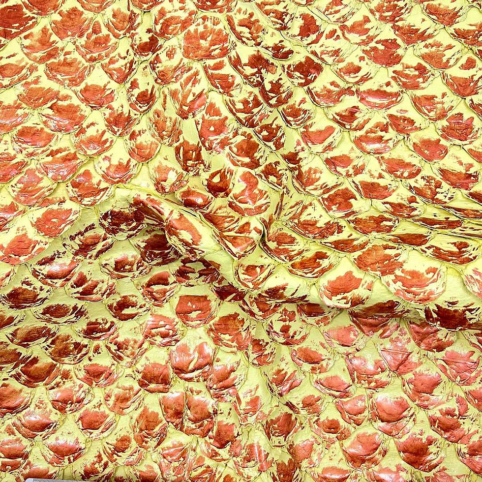Picture of pirarucu leather article color Yellow Iris Bronze Shiny Finishing
