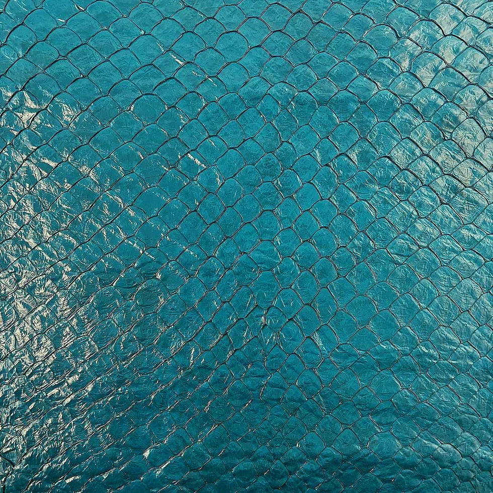 Picture of pirarucu leather panel article color Crystal Teal Semi-Shiny Finishing