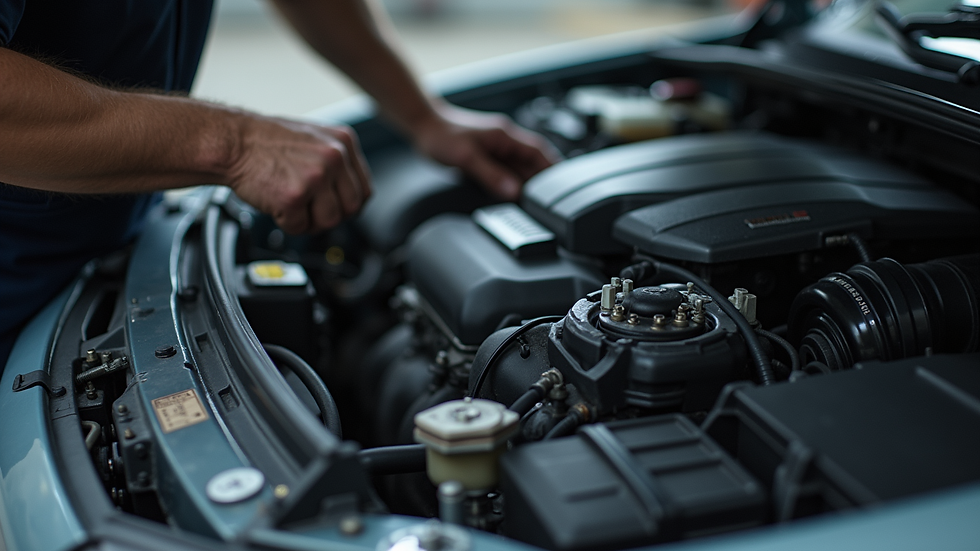 Close-up view of a mechanic working on a car engine