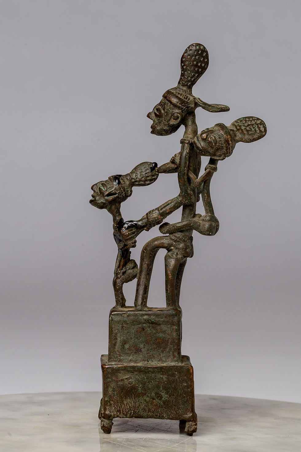 Thumbnail: Cast seated materinty figure with two children, possibly Ashanti, Ghana