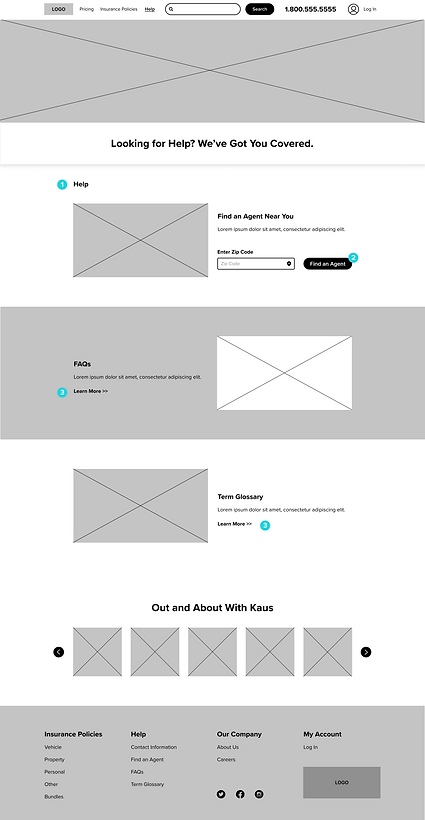 Kaus Insurance Low-Fidelity Help Page With Annotations