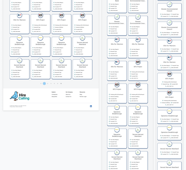 Desktop, tablet, and mobile wireframes of Explore Nonprofits page