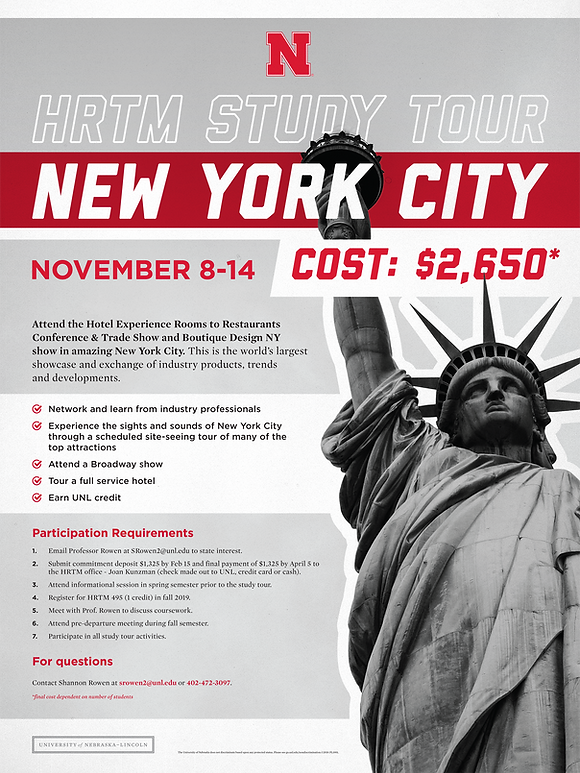 Large Hospitality and Restaurant Tourism Management Program New York City Study Tour Poster