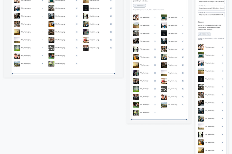 Desktop, tablet, and mobile views of the admin CMS Company's Impact in Action Tab
