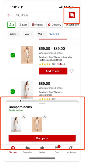 Choosing Items to Compare on Target's Mobile App