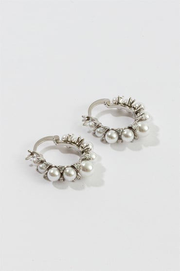 Sıralı İncili Gold Küpe