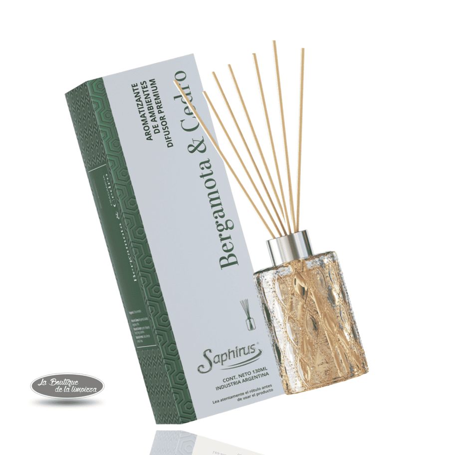 Difusor Premium Bergamota & Cedro Saphirus x 130ml aromatizante de ambiente